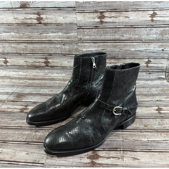 John Varvatos Regent Buckle Leather snake print Boots size 11 made in Italy - Picture 1 of 8
